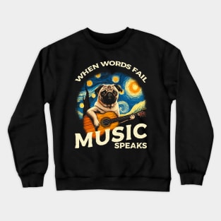 Pug Dog Playing Guitar Crewneck Sweatshirt